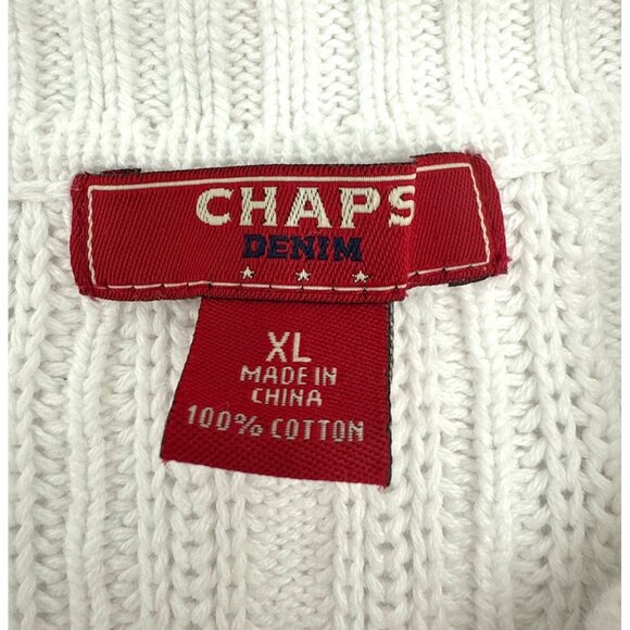 Chaps Denim Womens White Ribbed Cardigan Sweater XL 100% Cotton Button Front - Picture 4 of 13